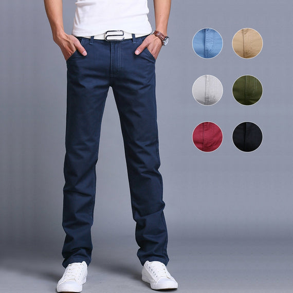 Fashion Men Business Casual Pants Cotton Slim Straight Trousers Spring Summer Long Pants