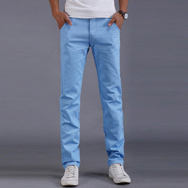 Fashion Men Business Casual Pants Cotton Slim Straight Trousers Spring Summer Long Pants