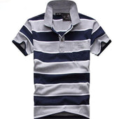 Casual cotton gentleman Men POLO Shirt Cotton pocket decoration Striped Polo Homme Summer Short-sleeve Camisa Polo Slim Fit Tee