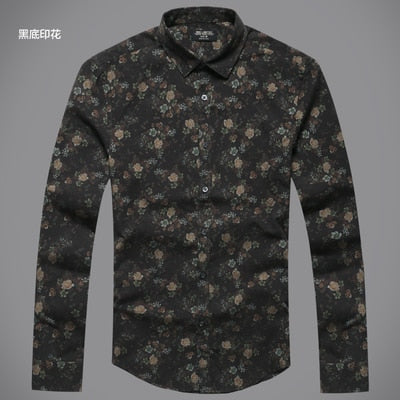 2019 autumn new fashion flower printed long sleeve shirts men camisa male slim flower shirts vintage Linen Casual Men Shirt