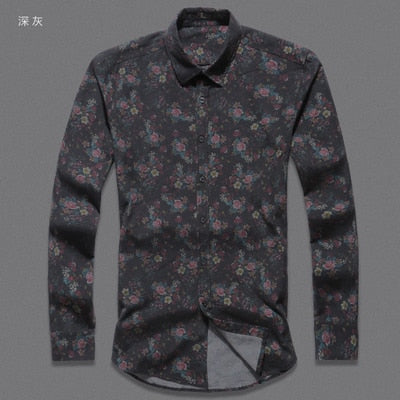 2019 autumn new fashion flower printed long sleeve shirts men camisa male slim flower shirts vintage Linen Casual Men Shirt