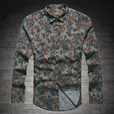 2018 New Fashion Casual Men Shirt Long Sleeve Europe Style Slim Fit Shirt Men High Quality Cotton Floral Shirts Mens Clothes