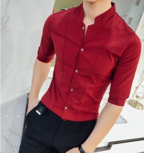 Stand Collar Chinese Style Shirt Men Slim Fit Korea Clothes Men Half Sleeve 2018 Summer Designer Club Shirt Camisa Masculina