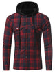 Men Plaid Shirts 2018 New Fashion Korean Wild Long Sleeve Flannel Hooded Shirt Casual Slim Fit Plus Size Cotton Men Clothes Red