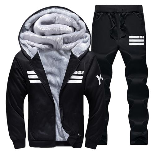 Sporting Suit Men Winter Sportswear Tracksuit Gray Sportsman Wear Thicken Fleece Hoodies+Pants Sweat Suit Outwear Hoodie