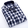 Men's Long Sleeve Brushed Checkered Plaid Shirt Patch Left Pocket Classic Casual Standard-Fit Comfortable and Soft Dress Shirts