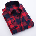 Men's Long Sleeve Brushed Checkered Plaid Shirt Patch Left Pocket Classic Casual Standard-Fit Comfortable and Soft Dress Shirts