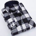 Men's Long Sleeve Brushed Checkered Plaid Shirt Patch Left Pocket Classic Casual Standard-Fit Comfortable and Soft Dress Shirts