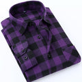 Men's Long Sleeve Brushed Checkered Plaid Shirt Patch Left Pocket Classic Casual Standard-Fit Comfortable and Soft Dress Shirts