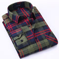 Men's Long Sleeve Brushed Checkered Plaid Shirt Patch Left Pocket Classic Casual Standard-Fit Comfortable and Soft Dress Shirts