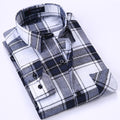 Men's Long Sleeve Brushed Checkered Plaid Shirt Patch Left Pocket Classic Casual Standard-Fit Comfortable and Soft Dress Shirts