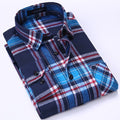 Men's Long Sleeve Brushed Checkered Plaid Shirt Patch Left Pocket Classic Casual Standard-Fit Comfortable and Soft Dress Shirts