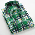 Men's Long Sleeve Brushed Checkered Plaid Shirt Patch Left Pocket Classic Casual Standard-Fit Comfortable and Soft Dress Shirts