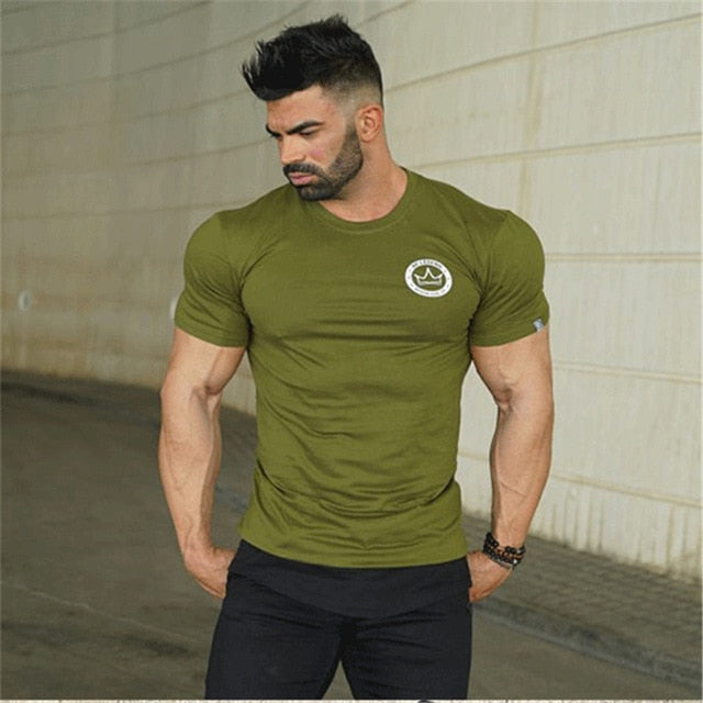 New men cotton Short sleeve t shirt Fitness bodybuilding shirts Crossfitsmale Brand tee tops Fashion gyms t-shirt mens costume