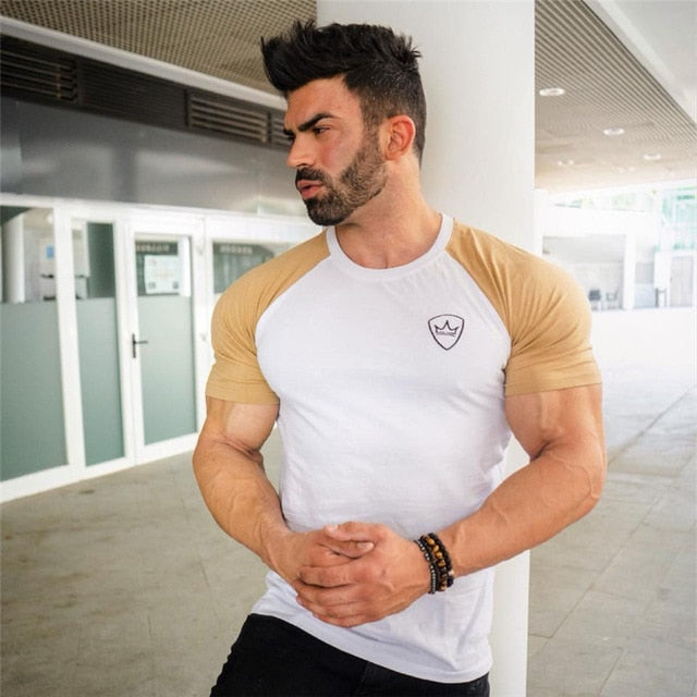 New men cotton Short sleeve t shirt Fitness bodybuilding shirts Crossfitsmale Brand tee tops Fashion gyms t-shirt mens costume