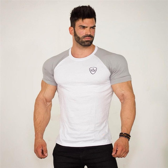 New men cotton Short sleeve t shirt Fitness bodybuilding shirts Crossfitsmale Brand tee tops Fashion gyms t-shirt mens costume