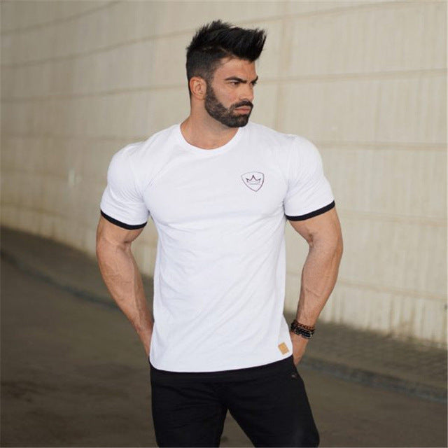 New men cotton Short sleeve t shirt Fitness bodybuilding shirts Crossfitsmale Brand tee tops Fashion gyms t-shirt mens costume