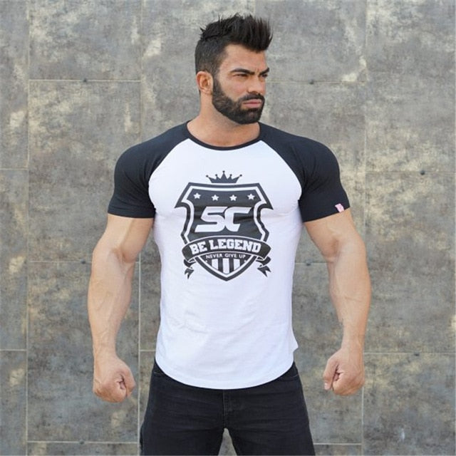 New men cotton Short sleeve t shirt Fitness bodybuilding shirts Crossfitsmale Brand tee tops Fashion gyms t-shirt mens costume