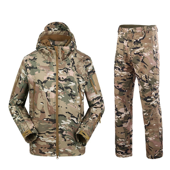 Military TAD Camouflage Tactical Suits Winter Autumn Waterproof Fleece Shark Skin Soft Shell Jacket Set Men Outwear