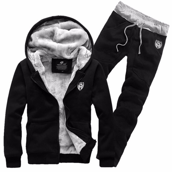 Brand Fashion Thick Velvet sporting suit men warm hooded tracksuit track Hoodie sweat suits set zipper black Sweatshirts