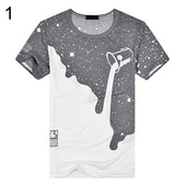 2019 Men Fashion Summer Milk Poured Pattern Inverted Milk 3D T shirt Printed Short Sleeve Round Neck Slim casual T-shirt hot