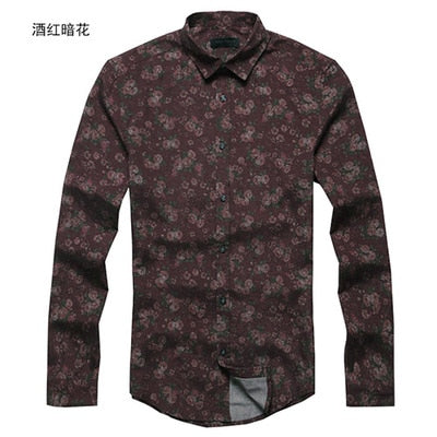 2018 New Fashion Casual Men Shirt Long Sleeve Europe Style Slim Fit Shirt Men High Quality Cotton Floral Shirts Mens Clothes