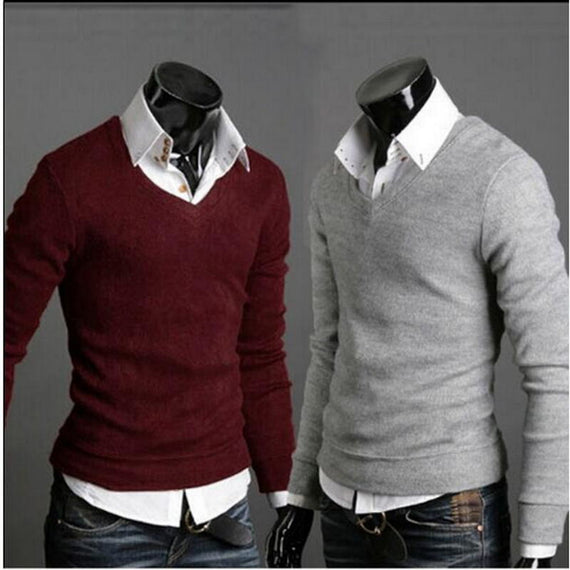 2019 Sweater Men Christmas Jumper Casual Knitted V Neck Pullover Sweaters Pull