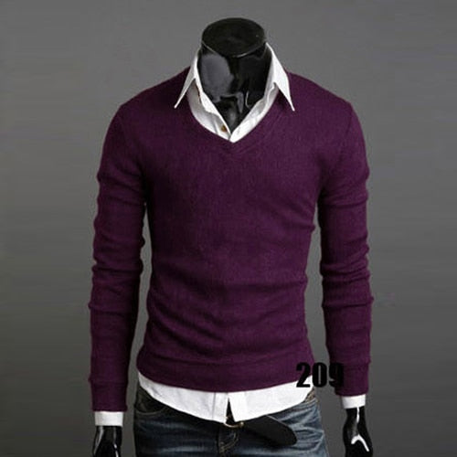 2019 Sweater Men Christmas Jumper Casual Knitted V Neck Pullover Sweaters Pull