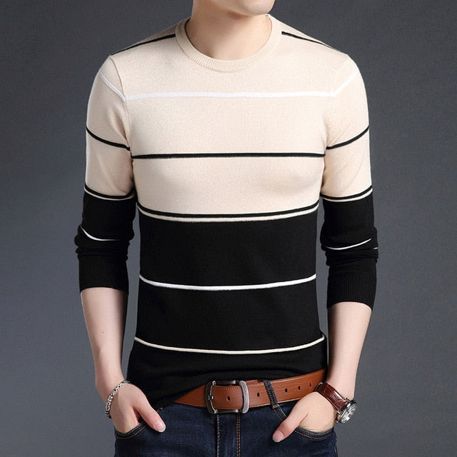 2019 New Fashion Brand Sweater Mens Pullover Striped Slim Fit Jumpers Knitred Woolen Autumn Korean Style Casual Men Clothes