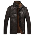 Autumn and winter quality men's leather jacket warm business casual PU leather jacket plus velvet solid color stand collar coat