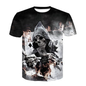 Men Summer Skull Poker Print Men Short Sleeve T-shirt 3D T Shirt Casual Breathable T-shirt Plus-size T-shirt