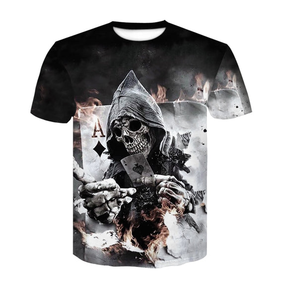 Men Summer Skull Poker Print Men Short Sleeve T-shirt 3D T Shirt Casual Breathable T-shirt Plus-size T-shirt