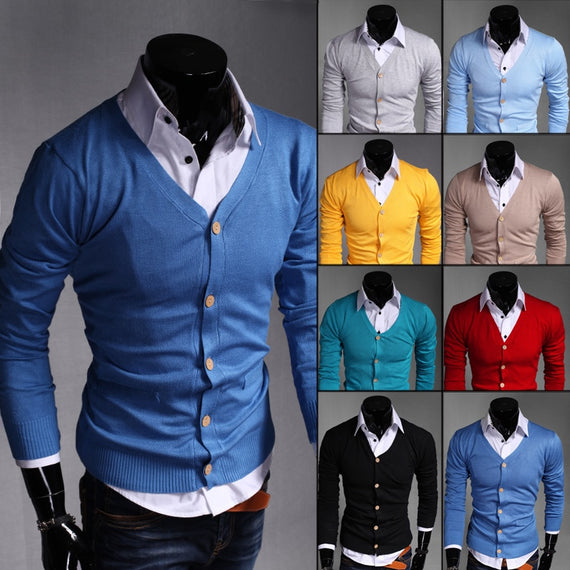 2019 Men's Fashion Boutique Pure Color Cotton Cardigan V-neck Formal Social Business Knitting A Sweater Male Sweater