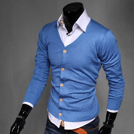 2019 Men's Fashion Boutique Pure Color Cotton Cardigan V-neck Formal Social Business Knitting A Sweater Male Sweater