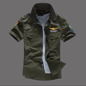 Men Shirt Airforce Uniform Military Short Sleeve Slim Fit Camisa Masculina Khaki Army Green Shirt High Quality Shirt Men