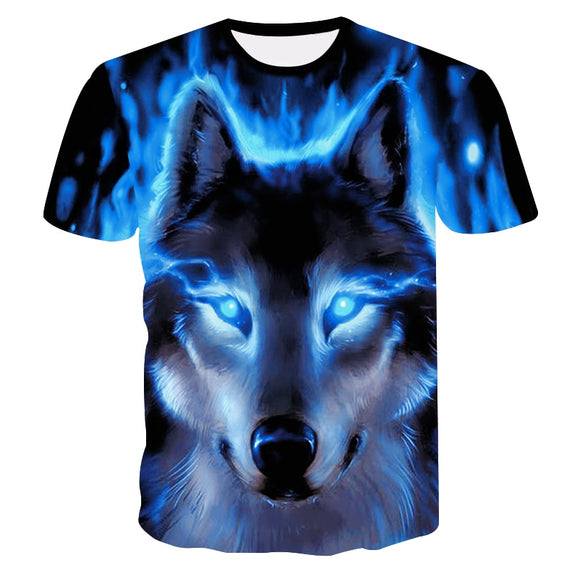 Novelty 3D men wolf t-shirt Cool wolf Printed t shirts summer 3D Short Sleeve Glow in the Dark T-shirts good quality