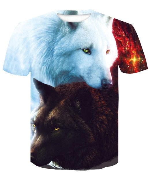 Novelty 3D men wolf t-shirt Cool wolf Printed t shirts summer 3D Short Sleeve Glow in the Dark T-shirts good quality