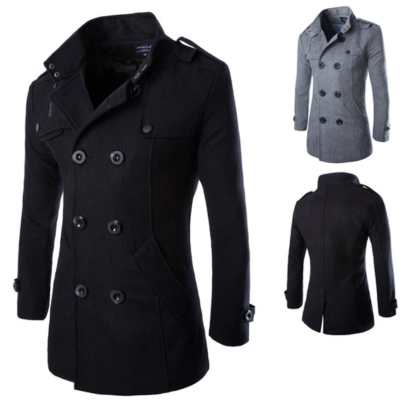 Autumn men dust coat woolen overcoat slim fit outwear 2 colors M-5XL