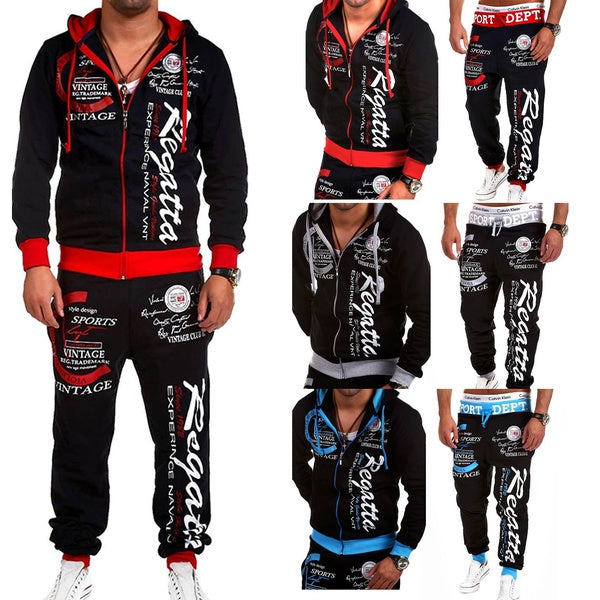 New Men's Casual Tracksuit Two Piece Set Sportswear Elastic Waist Pants Letter Printed Hooded Unique Sports Set Sweat Suit