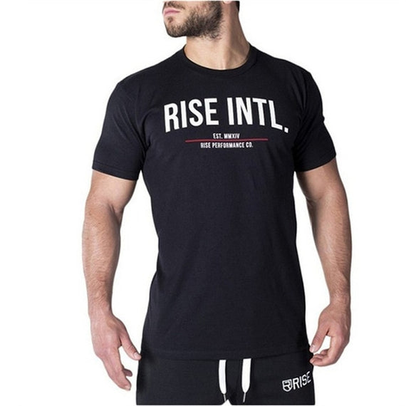 Mens Short sleeve Cotton T-shirt Man Slim Print t shirts Male Joggers Gyms Fitness Bodybuilding Workout Crossfit Brand Tees Tops