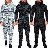 New Fashion Men Set Long Sleeve Camouflage Hoodies Set Male Tracksuit Outdoors Sport Suit Men's Gyms Set Casual Sportswear Suit