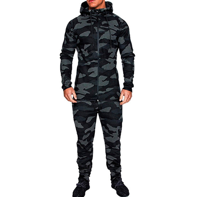 New Fashion Men Set Long Sleeve Camouflage Hoodies Set Male Tracksuit Outdoors Sport Suit Men's Gyms Set Casual Sportswear Suit