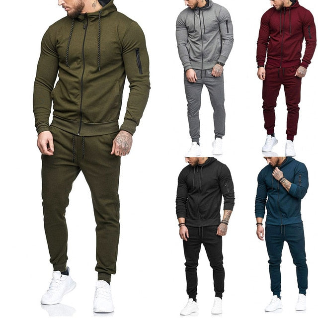 Men's Autumn  made of high quality materials solid  Zipper Sweatshirt Top Pants Sets Sports Suit Tracksuit Gift