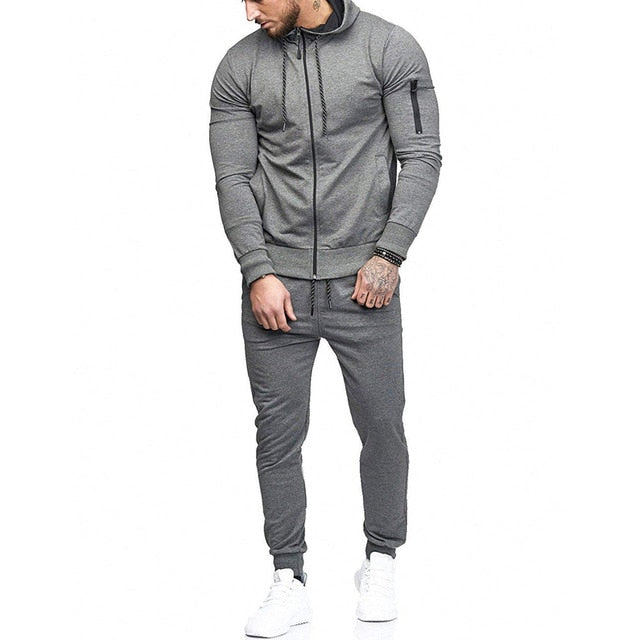 Men's Autumn  made of high quality materials solid  Zipper Sweatshirt Top Pants Sets Sports Suit Tracksuit Gift