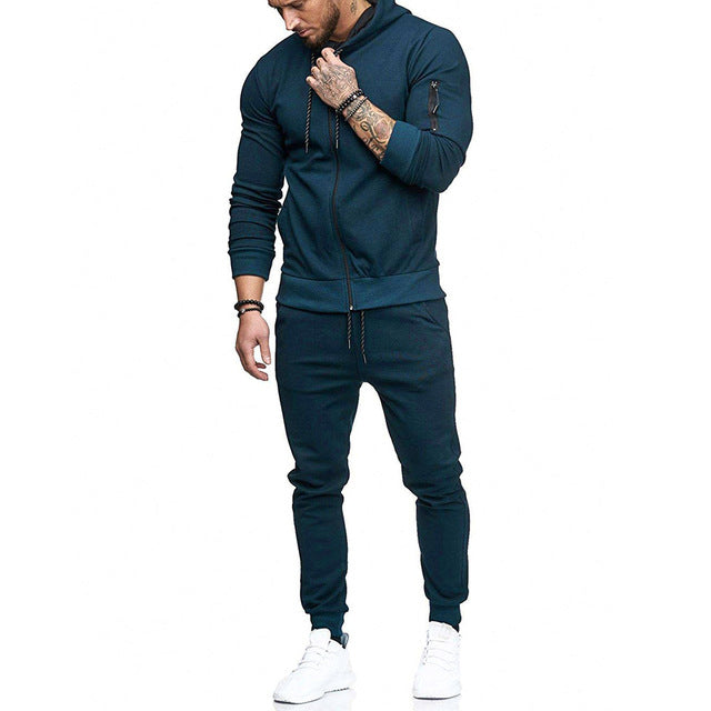 Men's Autumn  made of high quality materials solid  Zipper Sweatshirt Top Pants Sets Sports Suit Tracksuit Gift