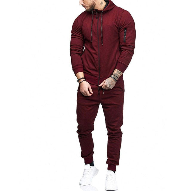 Men's Autumn  made of high quality materials solid  Zipper Sweatshirt Top Pants Sets Sports Suit Tracksuit Gift