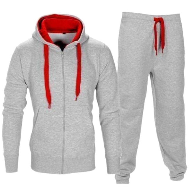 Tracksuit Men 2019 Autumn Sportwear Fashion Mens Set 2PC Zipper Hooded Sweatshirt Jacket+Pant Moleton Masculino Sets