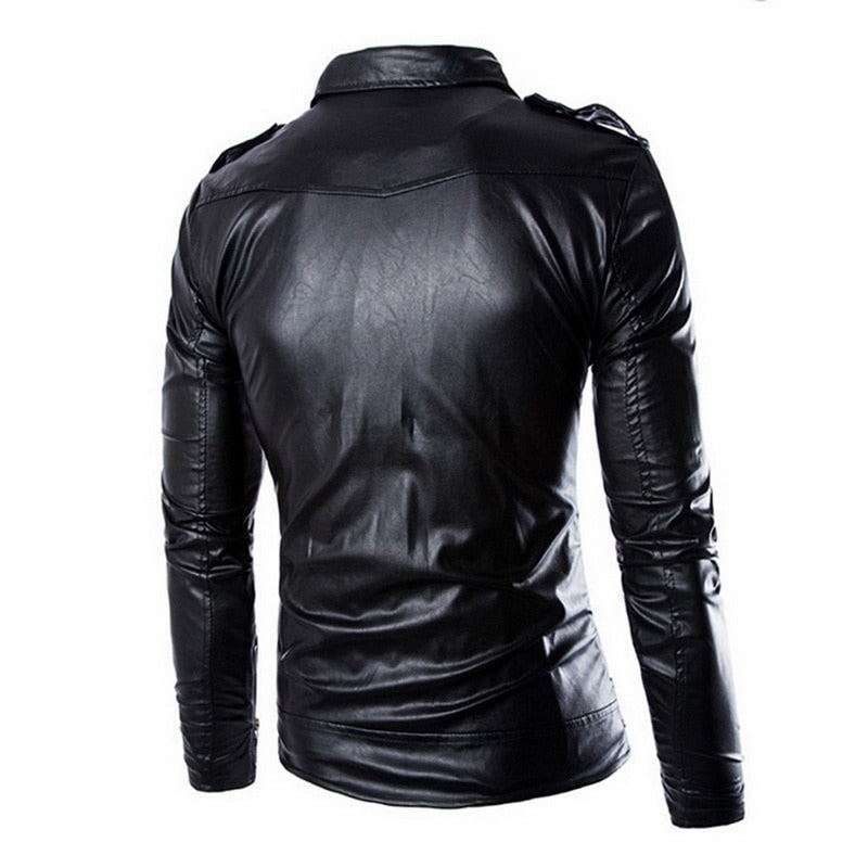 Spring Autumn Fashion Motorcycle Jackets PU Leather Moto Jackets Men Slash Zipper Lapel Biker Rider Faux Leather Coat