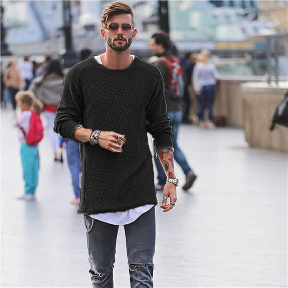 Men Sweater Autumn Winter Knitted Solid Simply Style Pullover Casual Loose O Neck Sweater Jumper Male Black Outerwear