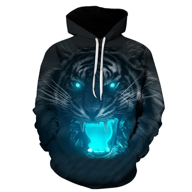 2019 Fluorescent Tiger 3D Printed Hoodies Men Women Hooded Sweatshirts Harajuku Pullover Jackets Brand Quality Outwear Tracksuit